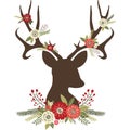 Christmas Deer Antlers with Flowers