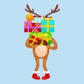Christmas deer with banner isolated, happy winter xmas holiday animal greeting card, santa helper reindeer vector Royalty Free Stock Photo