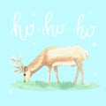 Christmas deer on blue background