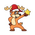 Christmas deer bring star with cute pose Cartoon Vector Icon Illustration Royalty Free Stock Photo