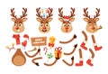 Christmas Deer Cartoon Character Constructor. Reindeer Body Parts, Bell, Gift, Sweets, Hat, Gloves and Scarf, Antlers Royalty Free Stock Photo