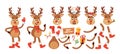 Christmas Deer Cartoon Character Constructor. Reindeer Body Parts, Sweets, Santa Hat, Gloves And Scarf, Vector Royalty Free Stock Photo