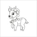 Christmas deer. Coloring book for kids. Cheerful character. Vector illustration. Cute cartoon style. Fantasy page for children. Royalty Free Stock Photo