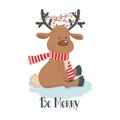 Christmas deer. Cute reindeer on a white background Royalty Free Stock Photo