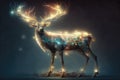 Christmas deer glowing with bright lights, Christmas wonder and magic, generative AI.