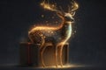 Christmas deer glowing with bright lights, Christmas wonder and magic, generative AI.