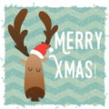 Christmas deer happy face. Cartoon funny character. Graphic style on Christmas and New Year.