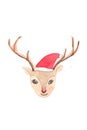 Christmas deer head with santa hat in red
