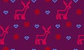 Christmas deer, heart and snowflake vector seamless pattern background for winter holiday greeting card. Vector simple flat line r Royalty Free Stock Photo