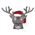 Christmas deer icon. Red hat of Santa Claus. Vector illustration. Cute cartoon deer. Isolated on white background Royalty Free Stock Photo