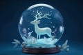 Christmas deer inside the crystal ball on blue background Royalty Free Stock Photo