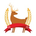 Christmas deer leaves ribbon decoration Royalty Free Stock Photo