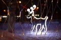 Christmas deer with lights at night. Christmas decorations. Illuminated reindeer. LED tape deer isolated on black background. New Royalty Free Stock Photo