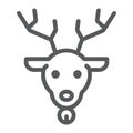 Christmas deer line icon, christmas and reindeer, rudolph sign, vector graphics, a linear pattern on a white background. Royalty Free Stock Photo