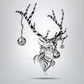 Christmas deer with patterns of vegetation. Vector illustration