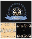 Christmas deer. Set. Greeting card, emblem. Festive poster, pattern. Happy winter holidays Royalty Free Stock Photo