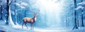 Christmas deer in the snowy forest. cute deer illustration, cool colors. wild nature. Royalty Free Stock Photo