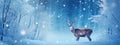 Christmas deer in the snowy forest. cute deer illustration, cool colors. wild nature. Royalty Free Stock Photo
