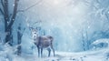 Christmas deer in the snowy forest. cute deer illustration, cool colors. wild nature. Royalty Free Stock Photo