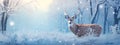 Christmas deer in the snowy forest. cute deer illustration, cool colors. wild nature. Royalty Free Stock Photo