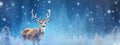 Christmas deer in the snowy forest. cute deer illustration, cool colors. wild nature. Royalty Free Stock Photo