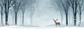 Christmas deer in the snowy forest. cute deer illustration, cool colors. wild nature. Royalty Free Stock Photo