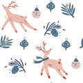 Christmas deer and toys seamless pattern. Design for fabric, textile, and decoration. Cute Christmas holidays cartoon character