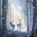 Christmas deers in birch tree