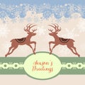 Christmas deers greeting card, label for text