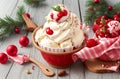 Christmas delicious Ice cream on wooden background