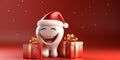 Christmas dental banner with presents over red background. Generative AI