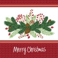 Christmas design composition of poinsettia, mistletoe, fir branches, cones, holly and other plants. Cover, invitation, banner, gr Royalty Free Stock Photo