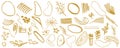 Christmas design elements. HAnd drawn golden glitter texture doodle elements, line art Royalty Free Stock Photo
