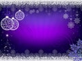 Christmas design in purple with rays of light, balls in retro style and shiny Christmas tree.