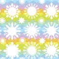 Christmas design seamless pattern, Kawaii white snowflake set on blue mint orange pink lilac japanese wave background rainbow abst