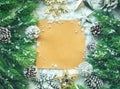 Christmas design template with ornament,pine branch on snow Royalty Free Stock Photo