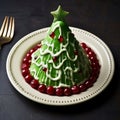 Elegant Christmas Tree Jelly Dessert With Cranberry Sauce And Green Frosting