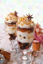 Christmas dessert with gingerbread,whipped cream and caramel Royalty Free Stock Photo