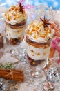 Christmas dessert with gingerbread,whipped cream and caramel Royalty Free Stock Photo