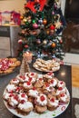 Christmas dessert serving on table Royalty Free Stock Photo