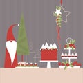 Christmas dessert table with elf and Christmas tree