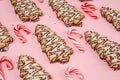 Christmas desserts - trees biscuits with candy canes.