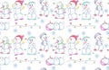 Christmas digital snowman pattern with snowflakes and Christmas lights. Simple geometric shapes with funny characters Royalty Free Stock Photo