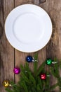 Christmas dinner on background with rustic table decorations. View from above Royalty Free Stock Photo