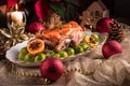 Christmas dinner with brussels sprouts in orange sauce Royalty Free Stock Photo