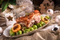 Christmas dinner with brussels sprouts in orange sauce Royalty Free Stock Photo