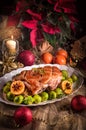 Christmas dinner with brussels sprouts in orange sauce Royalty Free Stock Photo