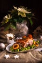 Christmas dinner with brussels sprouts in orange sauce Royalty Free Stock Photo