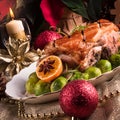 Christmas dinner with brussels sprouts in orange sauce Royalty Free Stock Photo