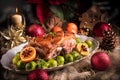 Christmas dinner with brussels sprouts in orange sauce Royalty Free Stock Photo